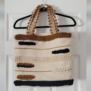 World Market Canvas Tote w/ Blue & Rust Accents
